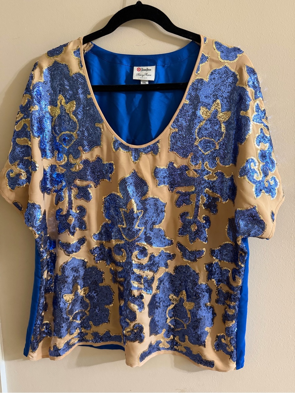 Tracy Reese for Target x Neiman Marcus Cream Top with Blue & Gold Sequin Motif